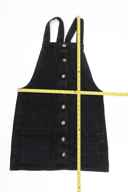 Denim Co Women Black Size 12 Pinafore Mini Dress Cotton