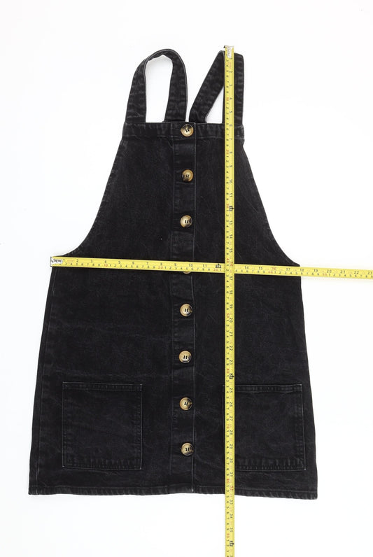 Denim Co Women Black Size 12 Pinafore Mini Dress Cotton