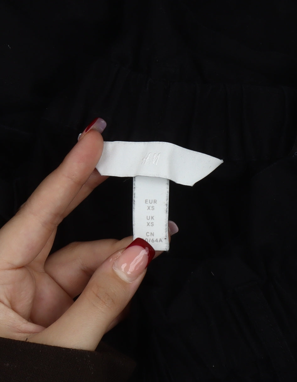 H&M Women’s Black XS A-Line Midi Skirt Cotton Elastic Waist