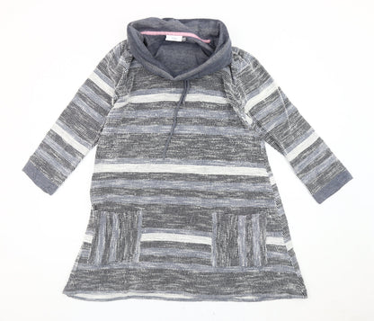 Adini Women’s Grey Striped Tunic Sweatshirt XS Cowl Neck Hooded
