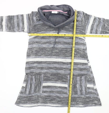 Adini Women’s Grey Striped Tunic Sweatshirt XS Cowl Neck Hooded