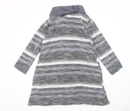 Adini Women’s Grey Striped Tunic Sweatshirt XS Cowl Neck Hooded