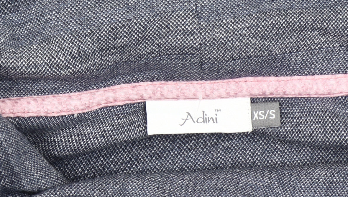 Adini Women’s Grey Striped Tunic Sweatshirt XS Cowl Neck Hooded