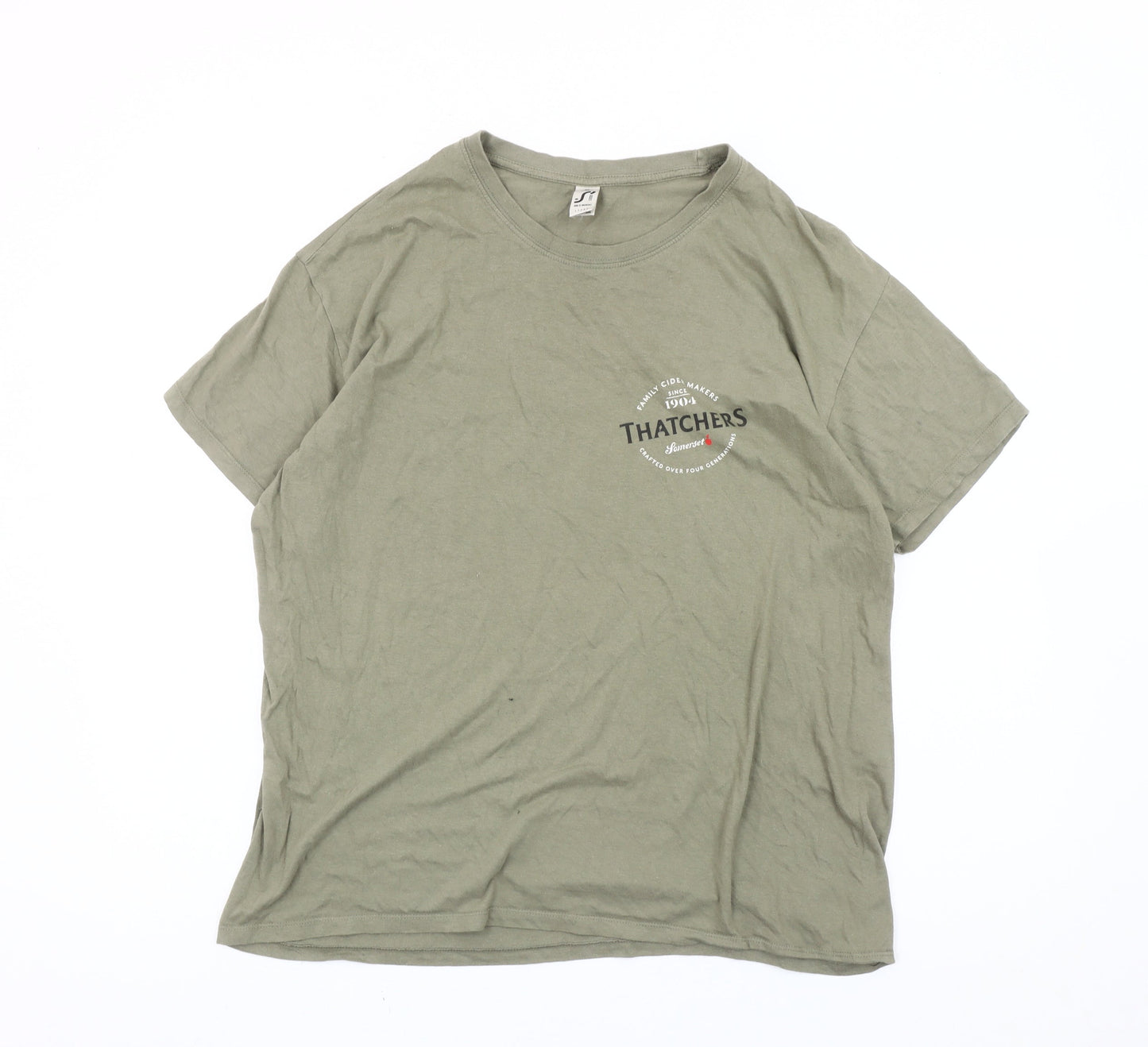 SOL'S Mens Green Thatchers Beer Graphic T-Shirt 2XL Crew Neck Cotton