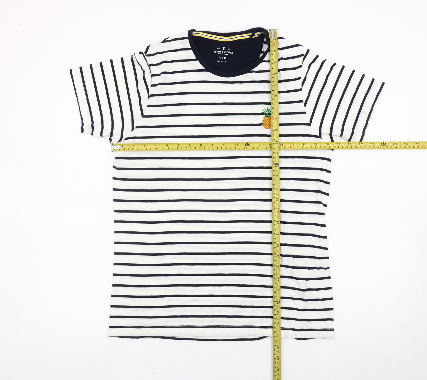 Denim & Flower Womens White Striped Pineapple T-Shirt Size 12
