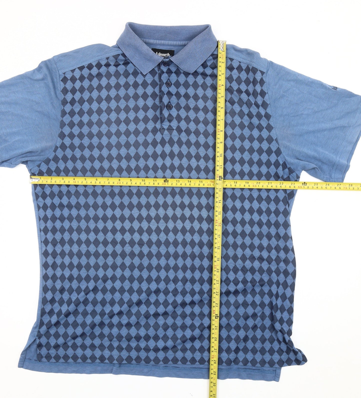Ashworth Men’s Blue Geometric Golf Polo Shirt Size L Cotton