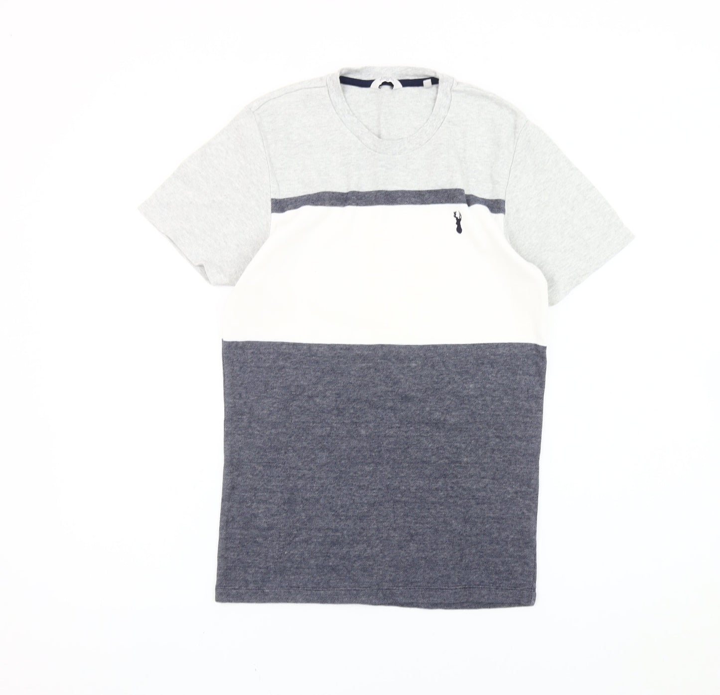Next Men's XS Grey White Blue Colourblock Cotton T-Shirt