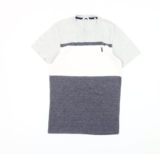 Next Men's XS Grey White Blue Colourblock Cotton T-Shirt