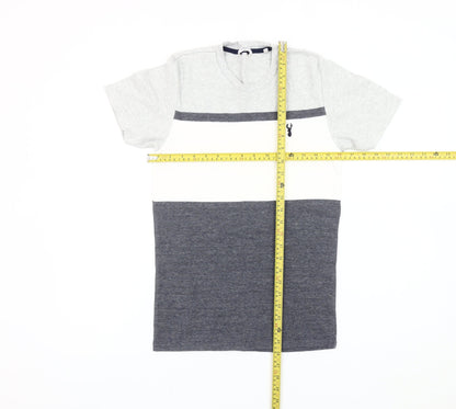 Next Men's XS Grey White Blue Colourblock Cotton T-Shirt