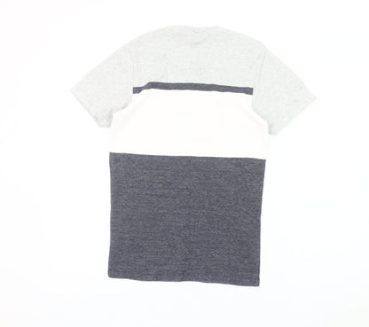 Next Men's XS Grey White Blue Colourblock Cotton T-Shirt