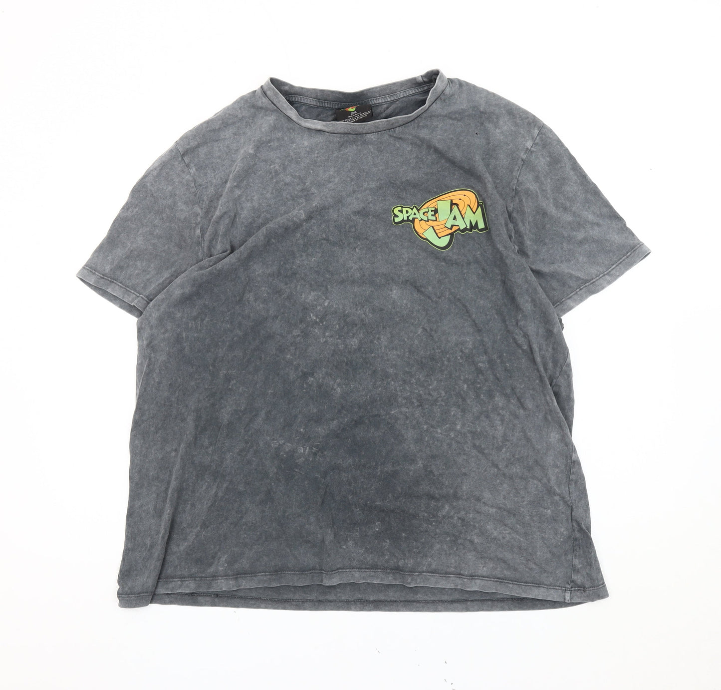 Space Jam Men's 2XL Grey Cotton Graphic T-Shirt Bugs Bunny Daffy Duck