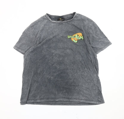 Space Jam Men's 2XL Grey Cotton Graphic T-Shirt Bugs Bunny Daffy Duck