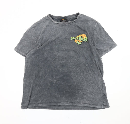 Space Jam Men's 2XL Grey Cotton Graphic T-Shirt Bugs Bunny Daffy Duck