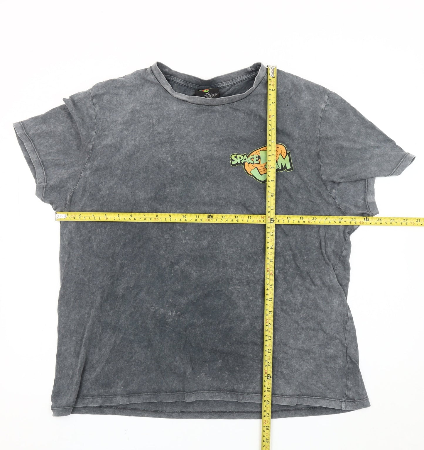 Space Jam Men's 2XL Grey Cotton Graphic T-Shirt Bugs Bunny Daffy Duck