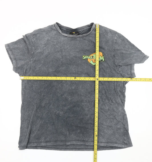 Space Jam Men's 2XL Grey Cotton Graphic T-Shirt Bugs Bunny Daffy Duck