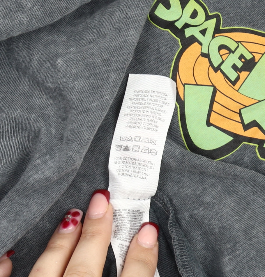 Space Jam Men's 2XL Grey Cotton Graphic T-Shirt Bugs Bunny Daffy Duck