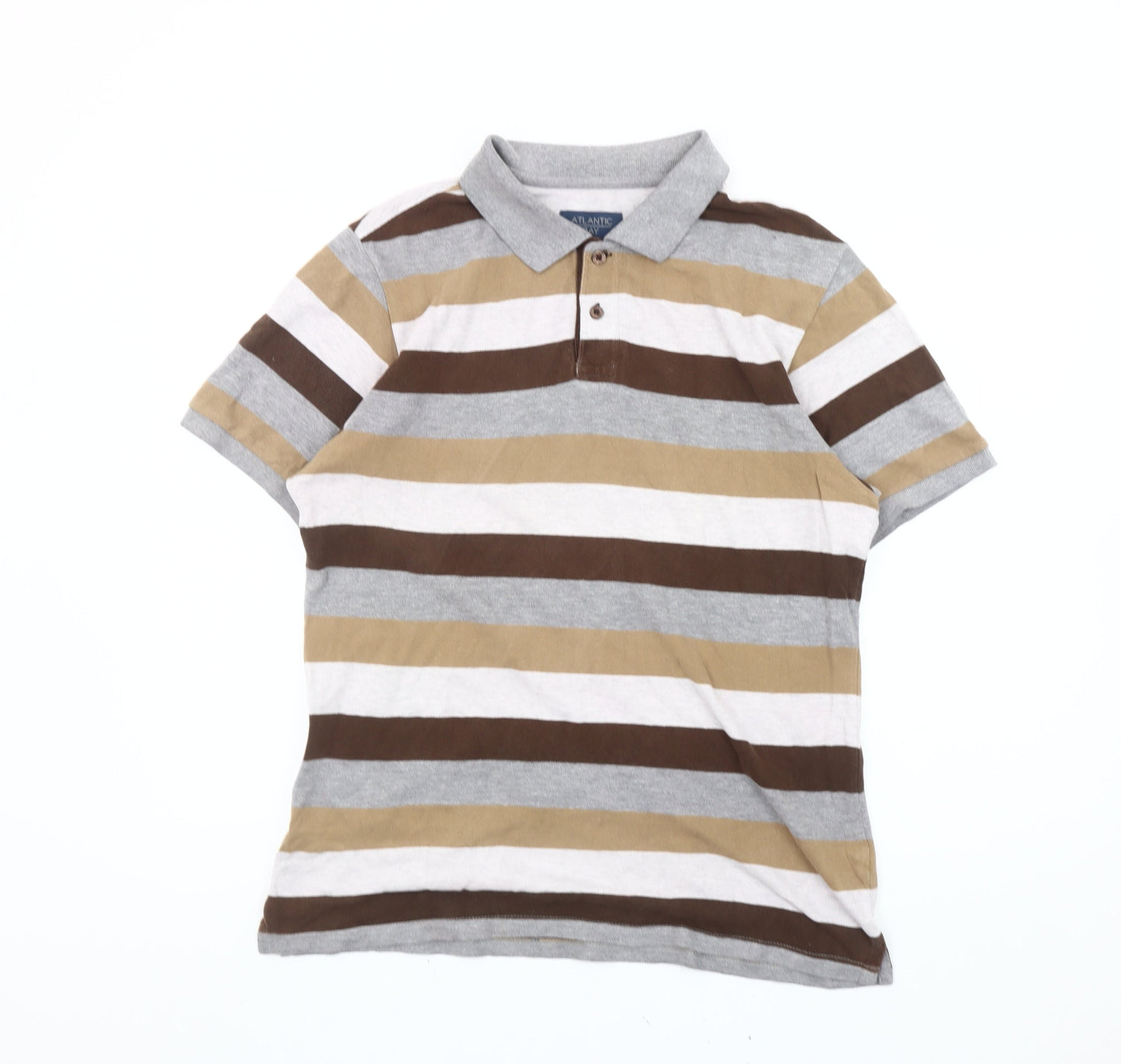 Atlantic Bay Men’s Brown Beige Grey Striped Polo Shirt M