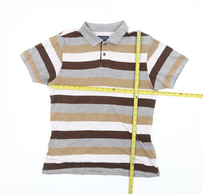 Atlantic Bay Men’s Brown Beige Grey Striped Polo Shirt M