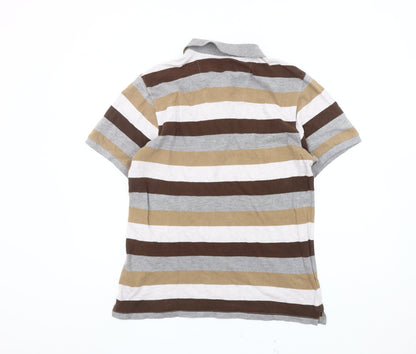Atlantic Bay Men’s Brown Beige Grey Striped Polo Shirt M