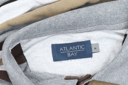 Atlantic Bay Men’s Brown Beige Grey Striped Polo Shirt M