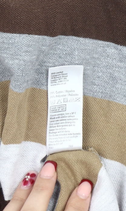 Atlantic Bay Men’s Brown Beige Grey Striped Polo Shirt M