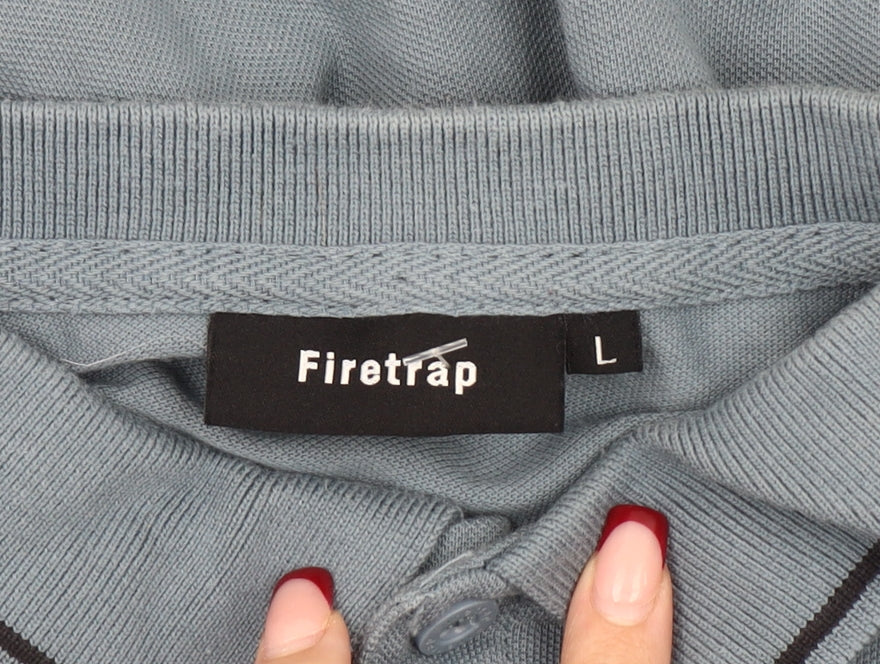 Firetrap Men’s Blue Polo Shirt L Regular Fit Short Sleeve Cotton