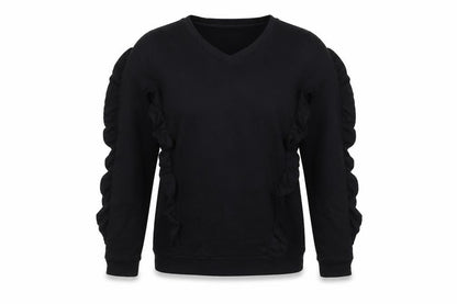 LUX Women’s Black Ruffle Pullover Sweatshirt Size M V-Neck Long Sleeve