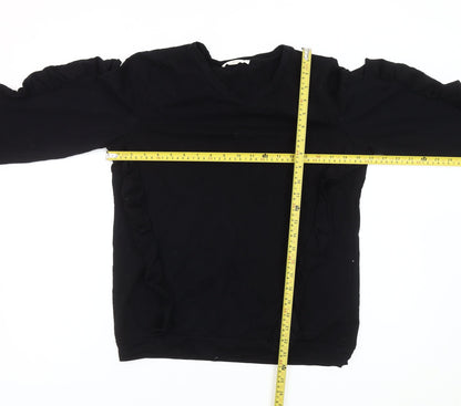LUX Women’s Black Ruffle Pullover Sweatshirt Size M V-Neck Long Sleeve