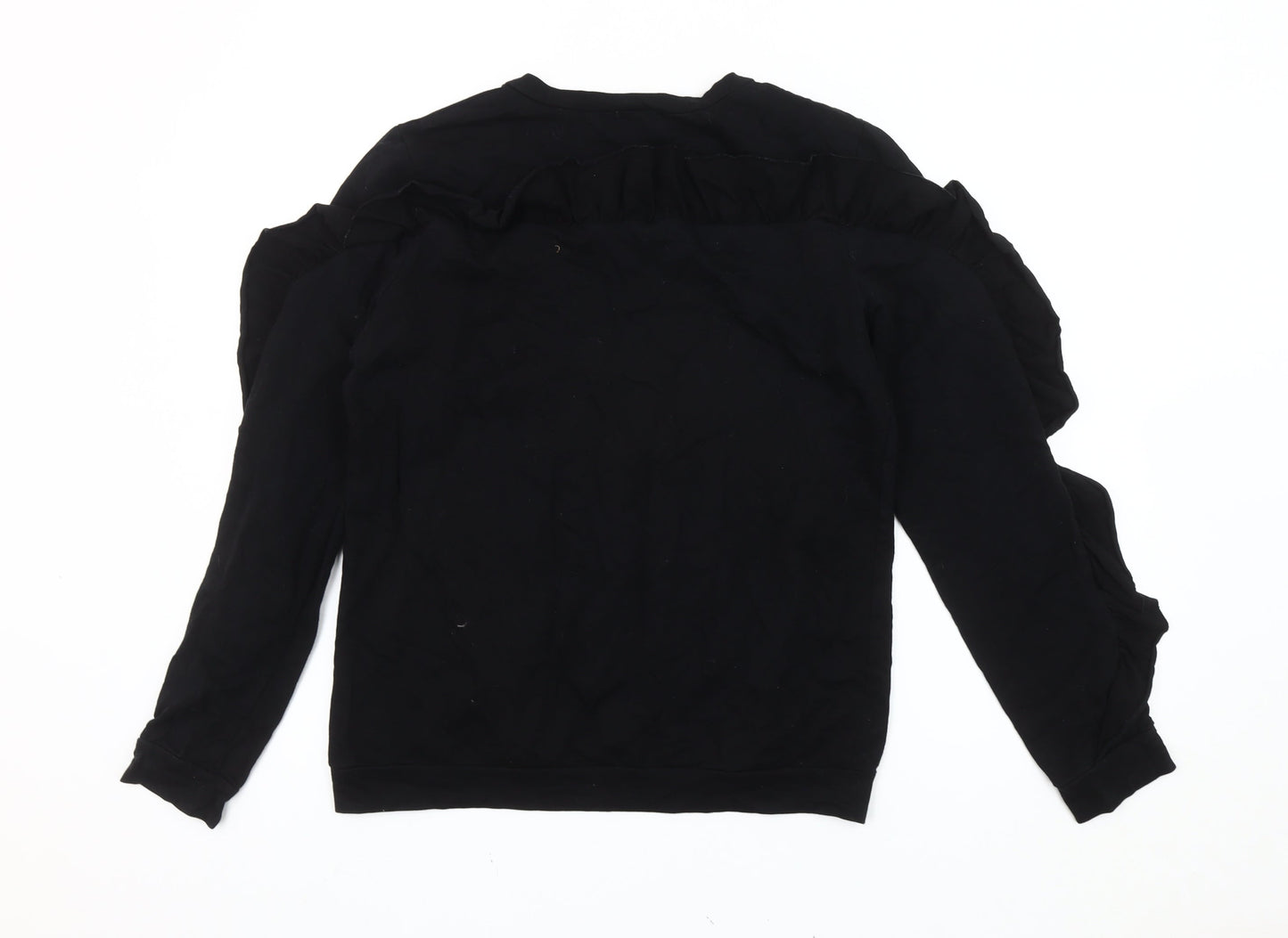 LUX Women’s Black Ruffle Pullover Sweatshirt Size M V-Neck Long Sleeve