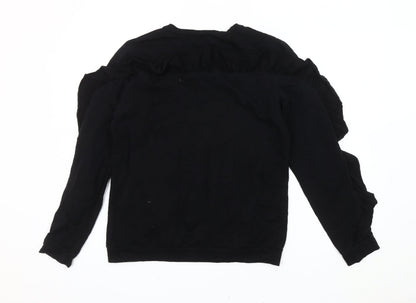 LUX Women’s Black Ruffle Pullover Sweatshirt Size M V-Neck Long Sleeve