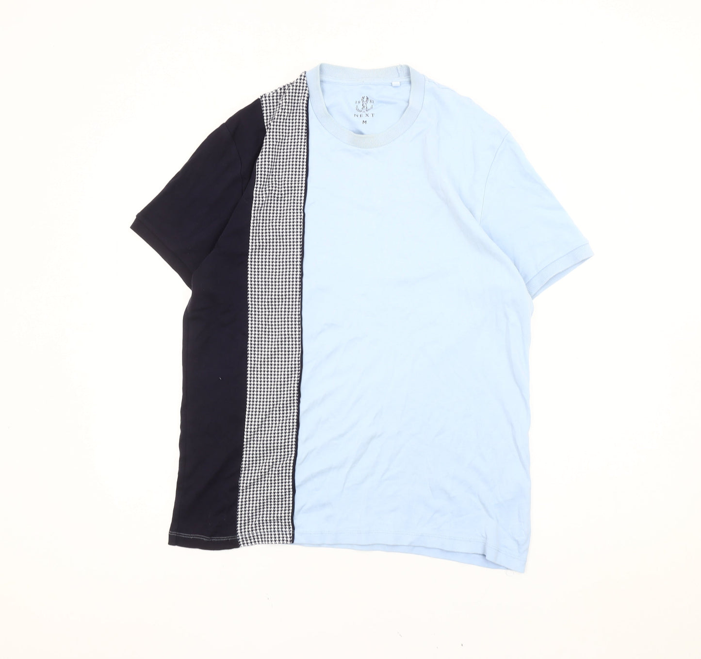 Next Men's Blue Black Colourblock Check Short Sleeve T-Shirt M