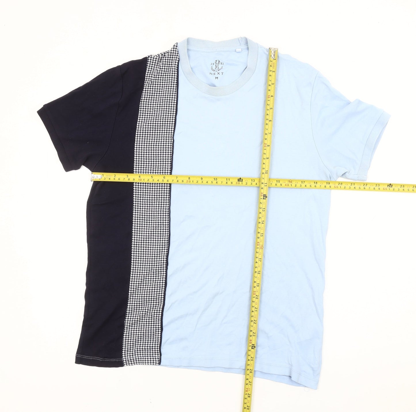 Next Men's Blue Black Colourblock Check Short Sleeve T-Shirt M