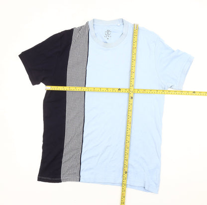 Next Men's Blue Black Colourblock Check Short Sleeve T-Shirt M