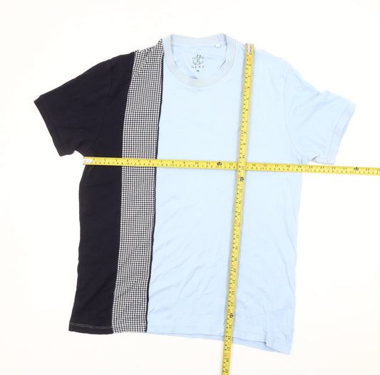 Next Men's Blue Black Colourblock Check Short Sleeve T-Shirt M