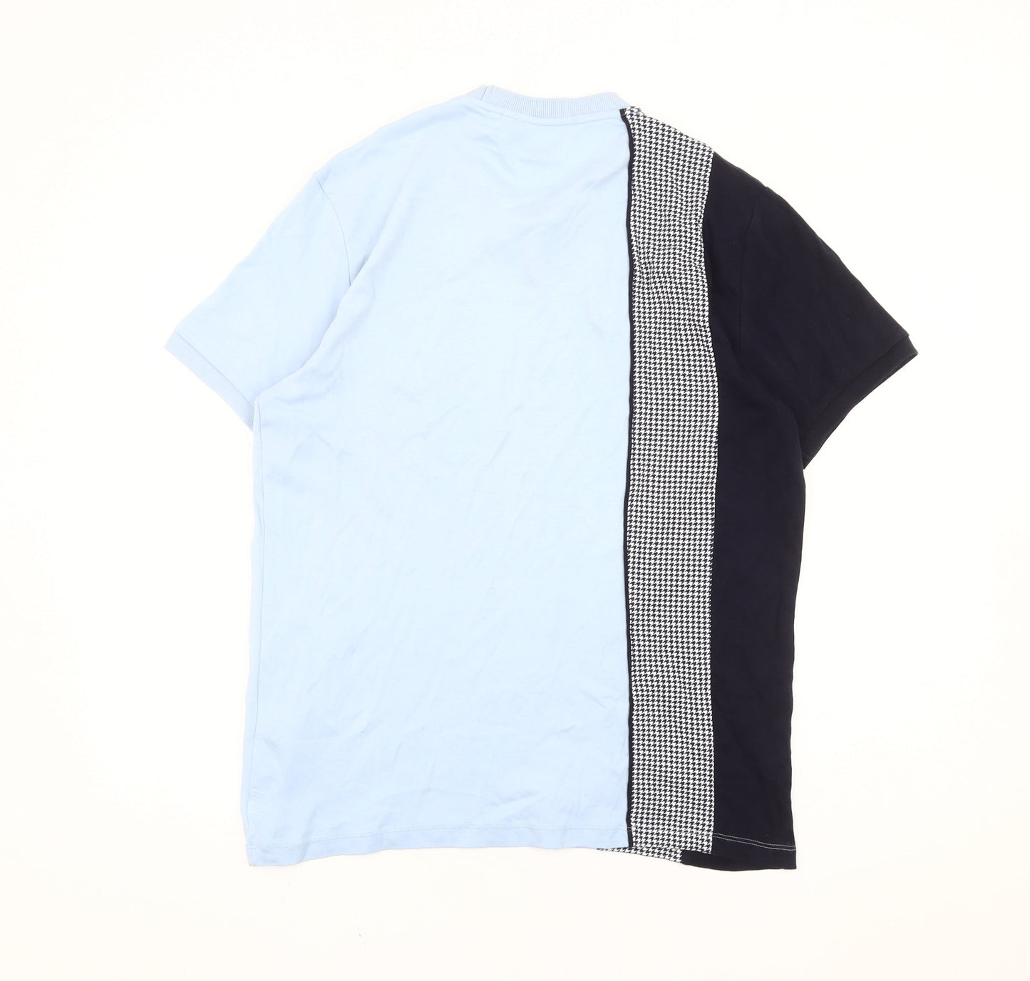 Next Men's Blue Black Colourblock Check Short Sleeve T-Shirt M