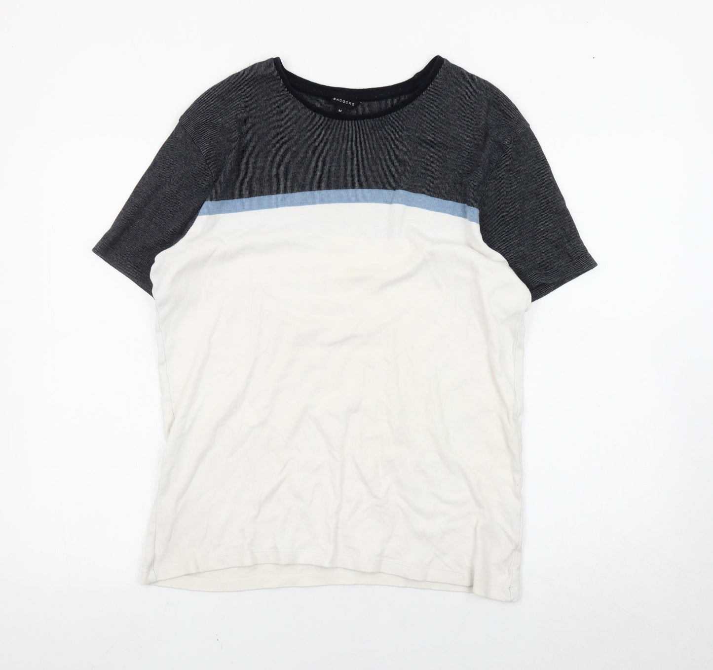 Peacocks Men’s Medium Colourblock T-Shirt Black White Blue Cotton