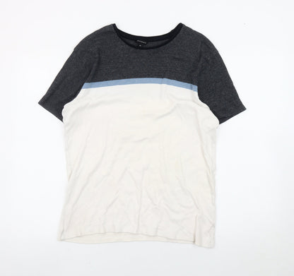 Peacocks Men’s Medium Colourblock T-Shirt Black White Blue Cotton