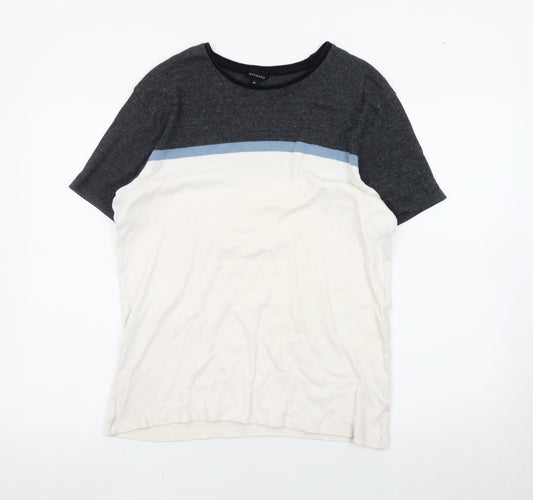 Peacocks Men’s Medium Colourblock T-Shirt Black White Blue Cotton