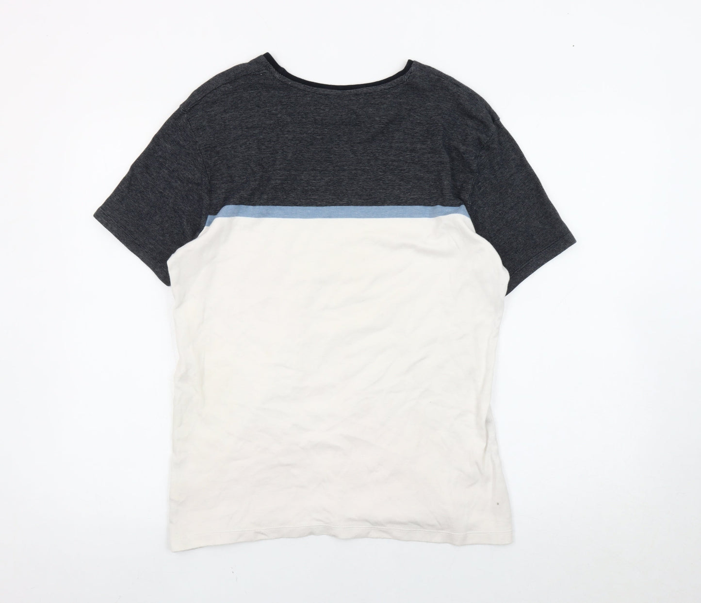 Peacocks Men’s Medium Colourblock T-Shirt Black White Blue Cotton