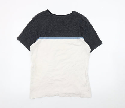 Peacocks Men’s Medium Colourblock T-Shirt Black White Blue Cotton