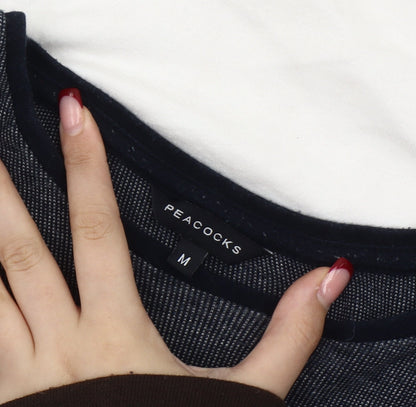 Peacocks Men’s Medium Colourblock T-Shirt Black White Blue Cotton