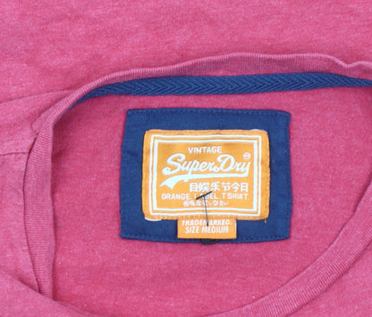 Superdry Men’s Red Crew Neck Cotton T-Shirt Size M Classic Logo