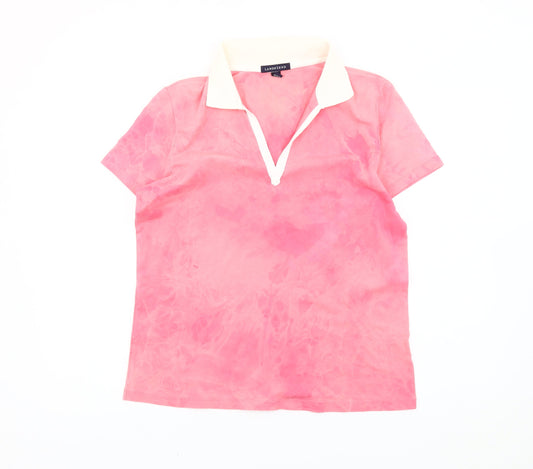 Lands' End Women's Pink Polo Shirt M Collared Short Sleeve Cotton