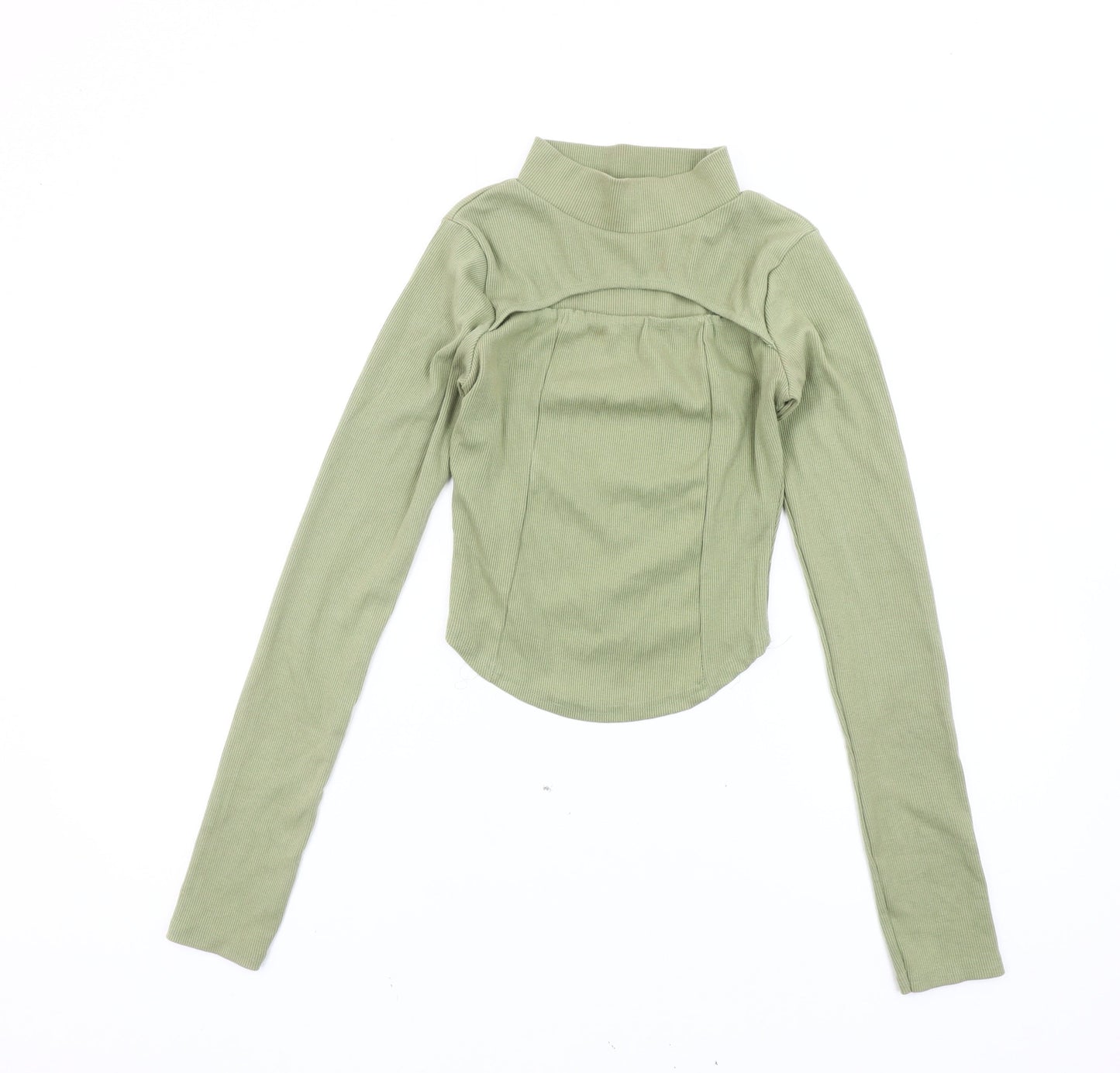 Nasty Gal Womens Green Cropped Mock Neck Long Sleeve Top Size 6