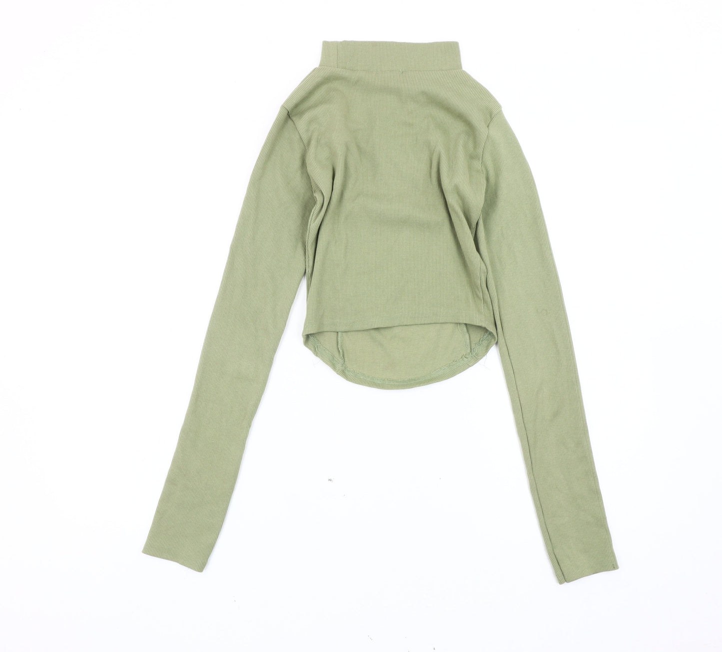 Nasty Gal Womens Green Cropped Mock Neck Long Sleeve Top Size 6