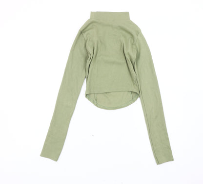 Nasty Gal Womens Green Cropped Mock Neck Long Sleeve Top Size 6