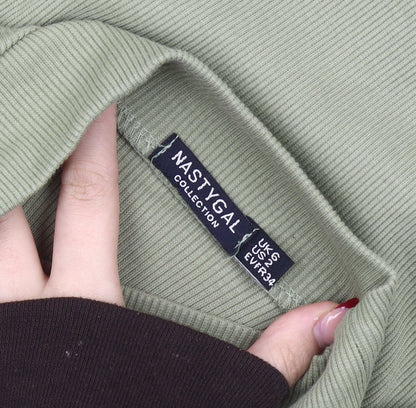 Nasty Gal Womens Green Cropped Mock Neck Long Sleeve Top Size 6