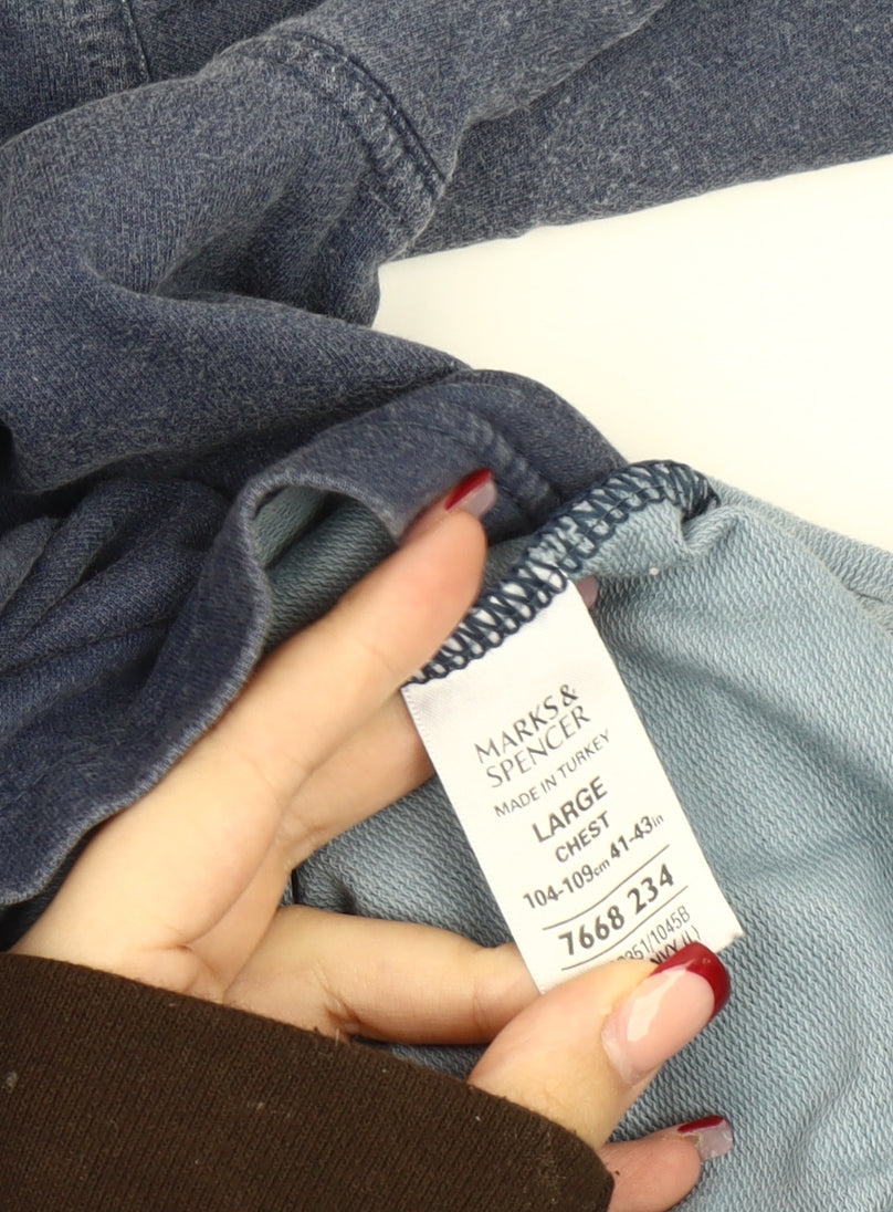 Marks and Spencer Men's Blue Cotton Polo Shirt Size L Short Sleeve