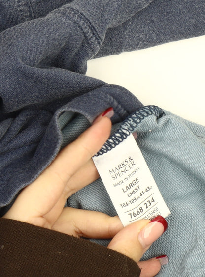 Marks and Spencer Men's Blue Cotton Polo Shirt Size L Short Sleeve