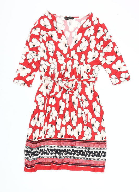 Dorothy Perkins Women’s Red Floral Wrap Dress Size 12 Viscose